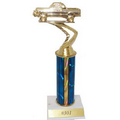 Single Round Holographic Column Trophy - White Plastic Base - 6-3/4" Tall